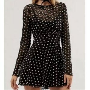 Free People Long Sleeve Backless Sheer Butterfly Mini Dress Size XS